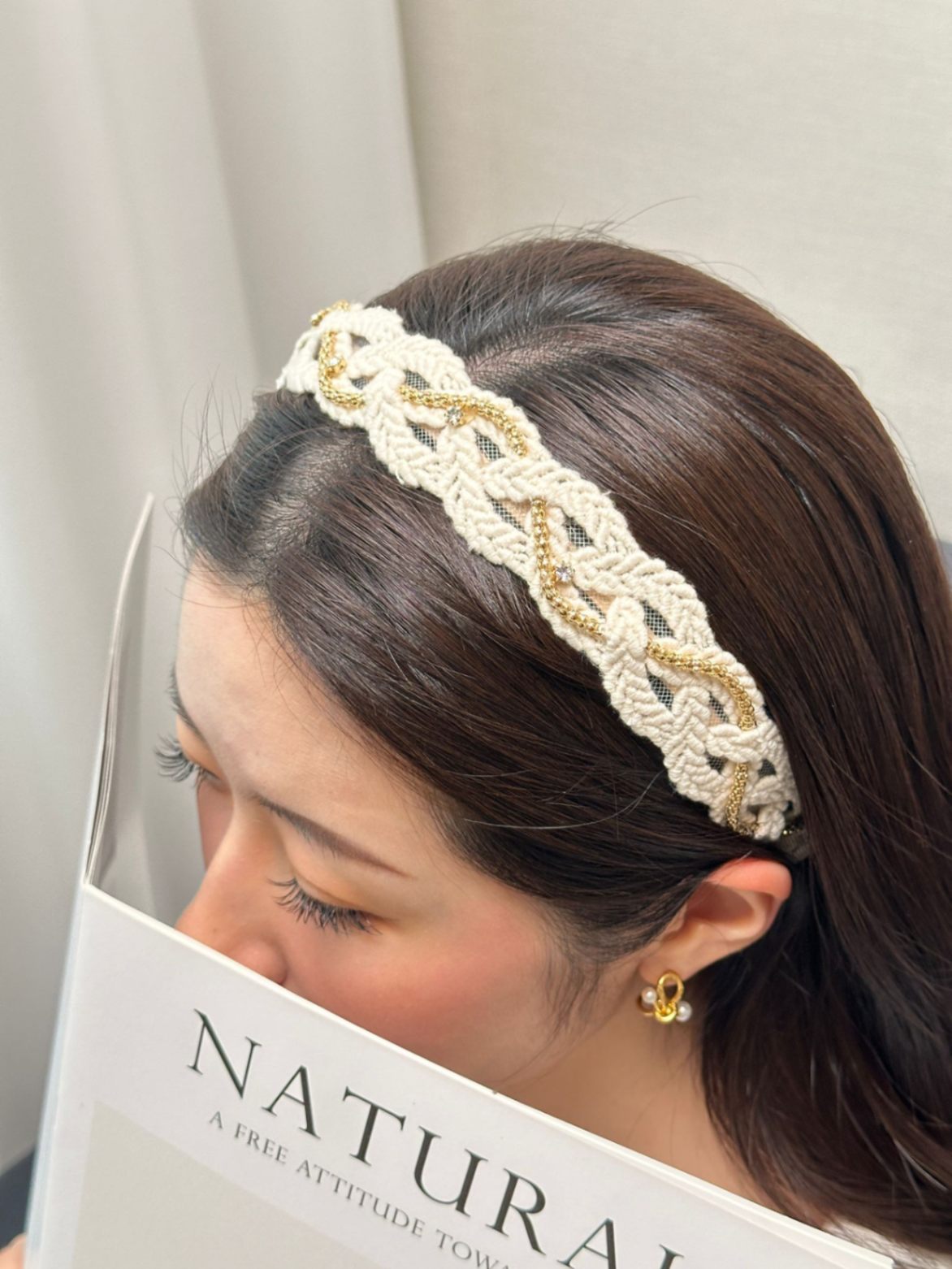 Ivory Braided Headband With Gold Accents