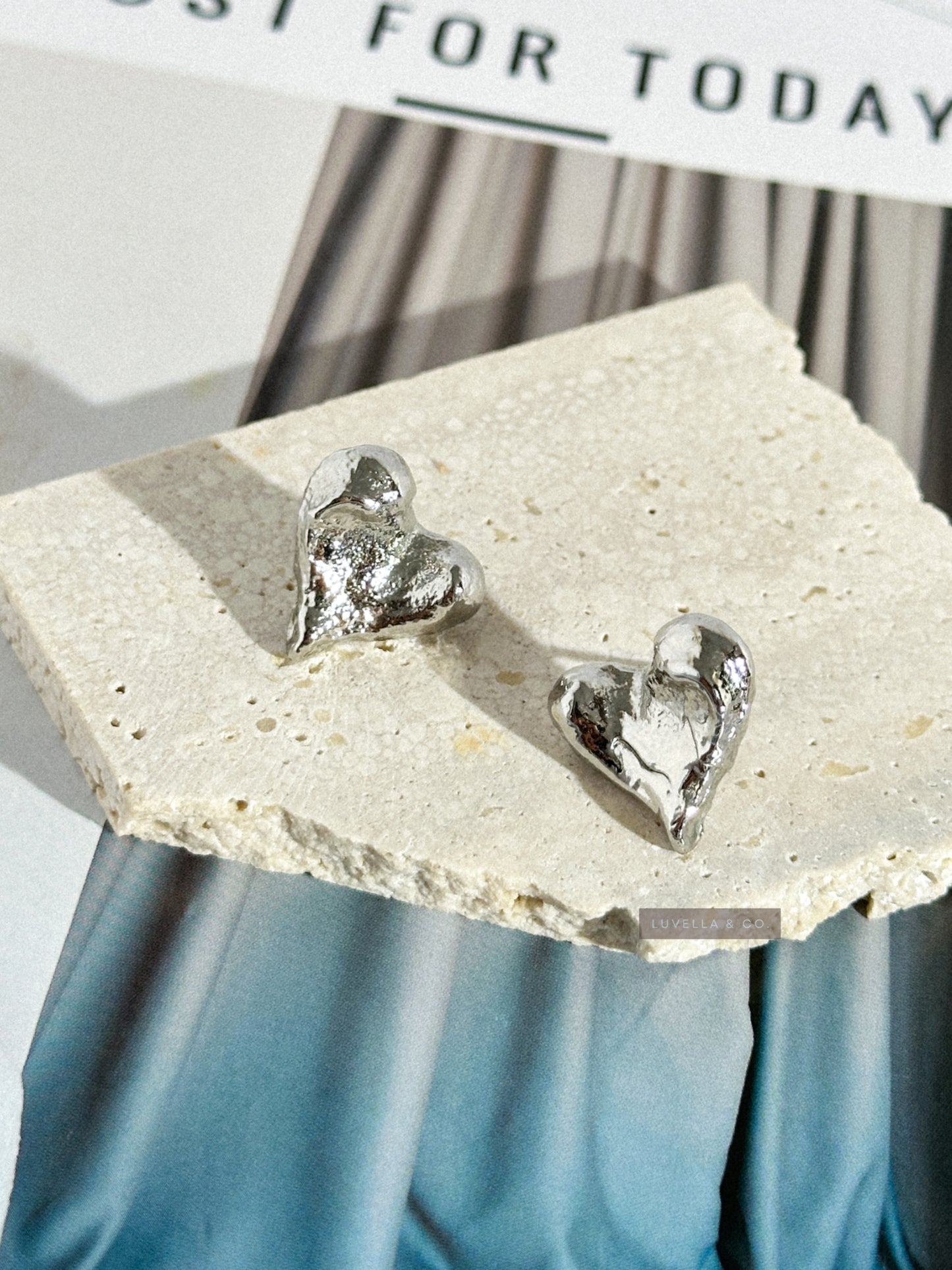 Uneven Hammered Heart Studs