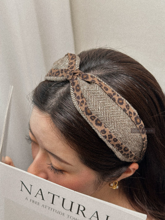 Herringbone And Leopard Twist Headband