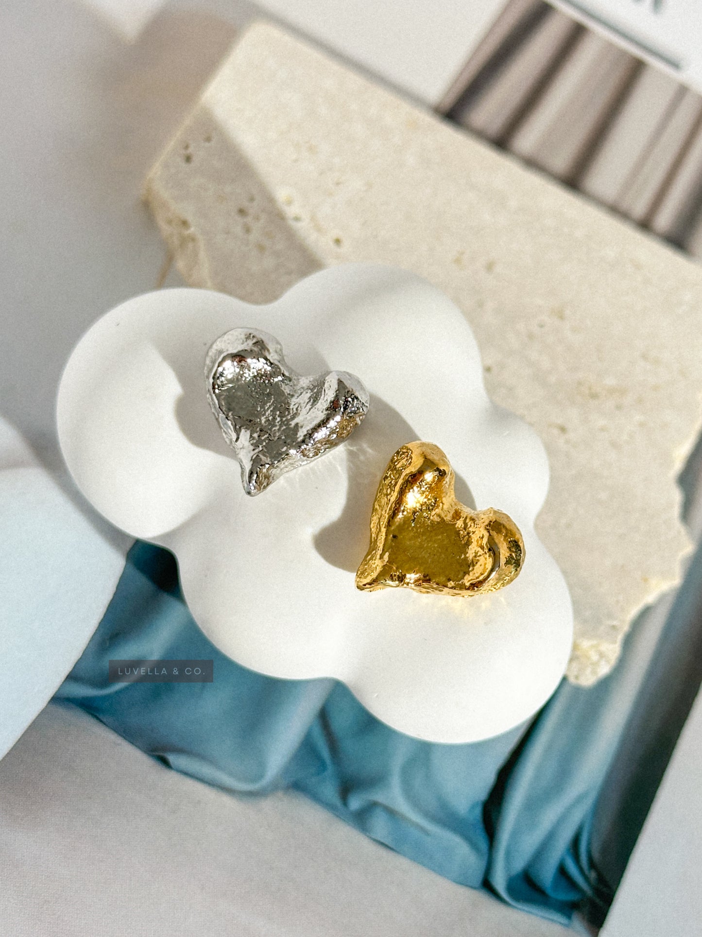 Uneven Hammered Heart Studs