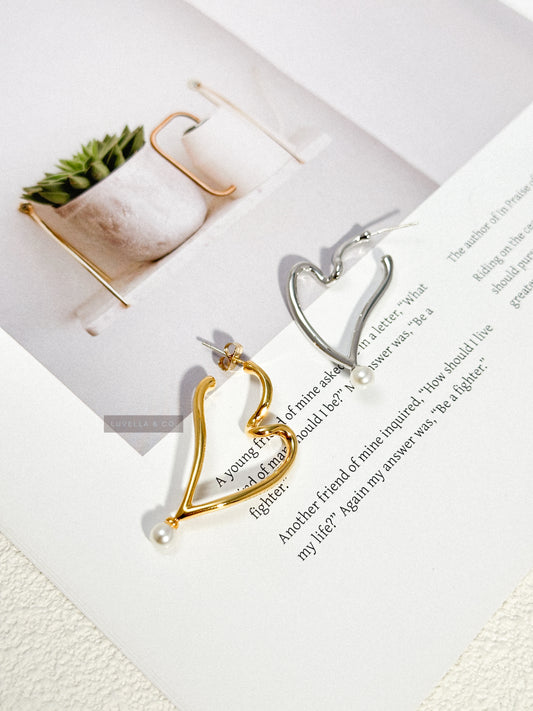 Heart Drop Earrings With Pearl Detail