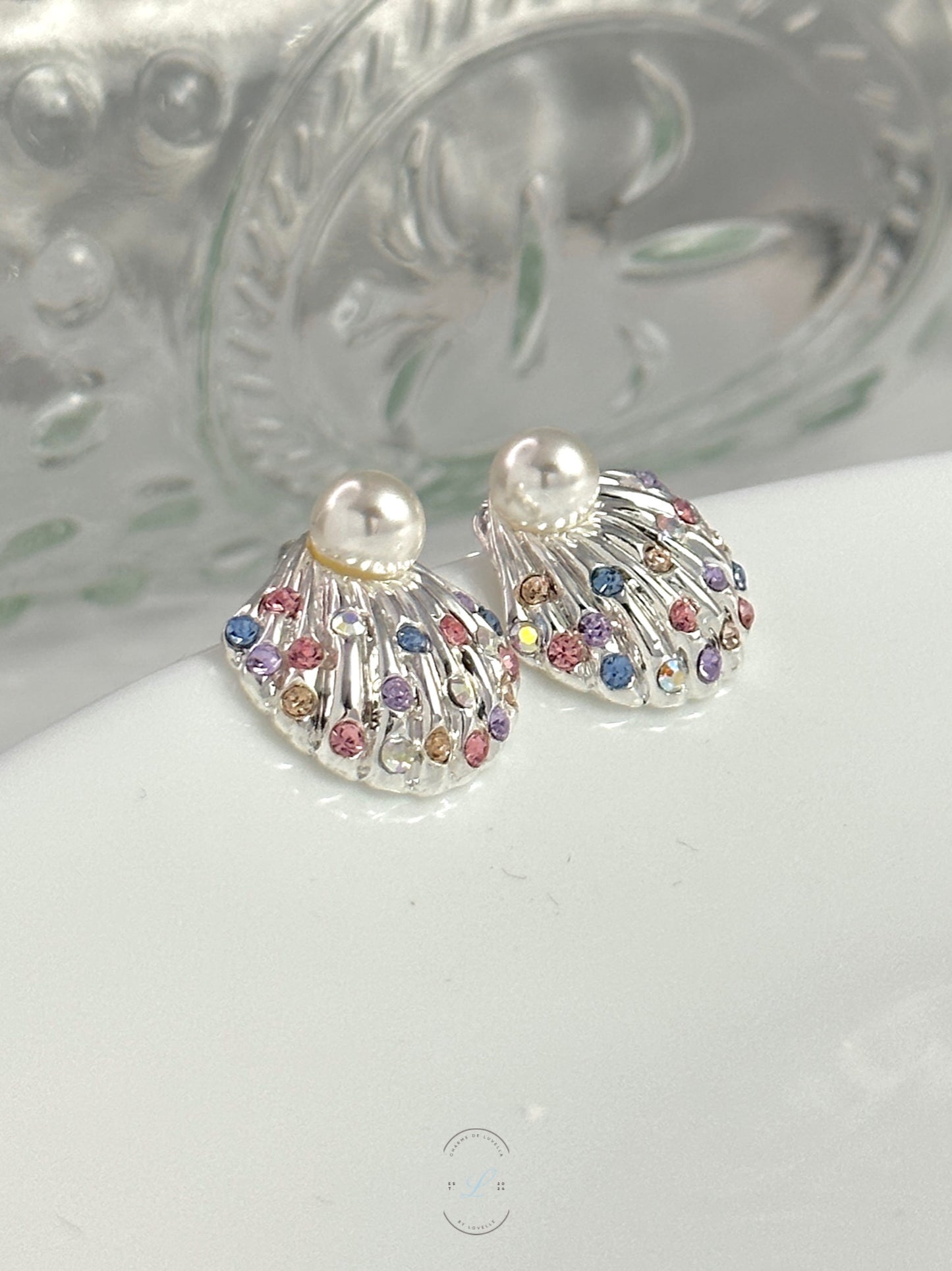 Rainbow Seashell Pearl Earrings