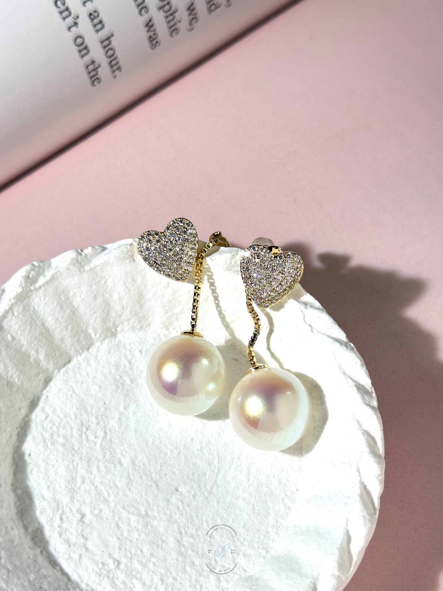 Heart Dangling Pearl Earrings